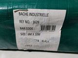 a roll of green tarp that has a barcode on it