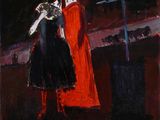 an image of a painting of a woman in a black dress