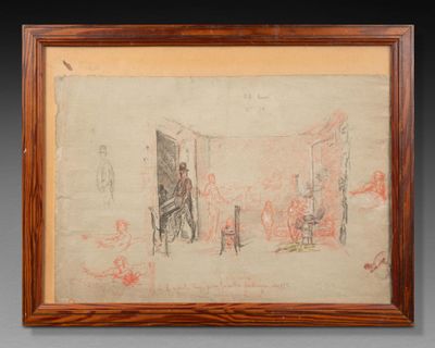 École du XIXème siècle. Étude d'intérieur Pastel sur papier …