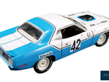 a blue and white car with a number 42 on it