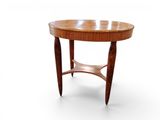 a close up of a table with a wooden top on a white background