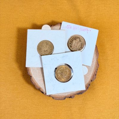 trois pièces posées sur un morceau de bois, lui-même posé sur une table
