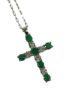 PENDENTF en platine orné d'une CROIX sertie de petites EMERA…