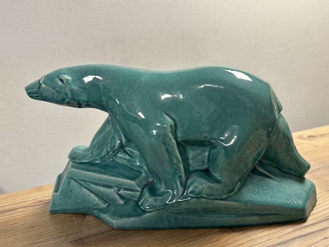 Édouard CAZAUX (1889-1974) dit DAX. Ours Polaire. Céramique craqu