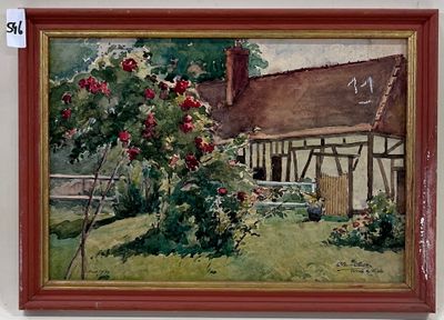 CH. POTIER. Vue d'une ferme au printemps.