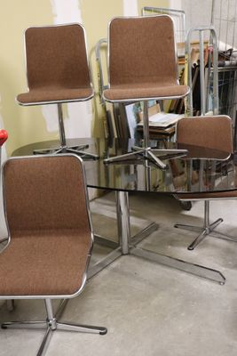 Table de salle à manger ovale à plateau de verre fumé et piè… - Photo 1