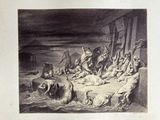 a drawing of a group of people laying on a bed