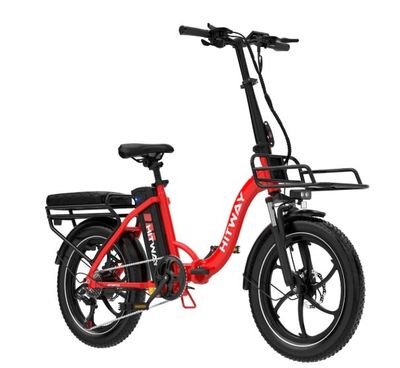 une photo d'un vélo électrique rouge équipé d'un panier à l'arrière