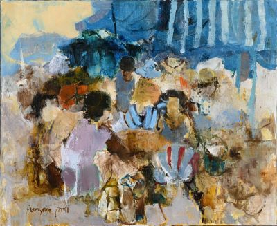 Françoise PIRRO (née en 1946) Scène de marché Huile sur toil…