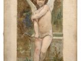 an image of a painting of a child holding a tennis racquet