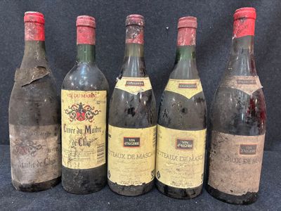 six bouteilles de vin sont alignées sur un fond noir