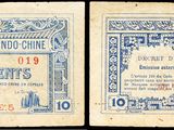deux anciens billets de banque français ornés de motifs bleus et blancs