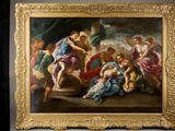 a picture of a painting of a group of people in a room