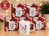 four mugs with a drawing of a man and woman on them