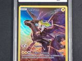 a close up of a card in a plastic case on a table