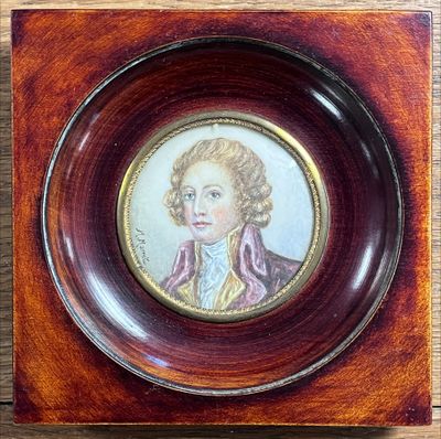 M. MARRET "Gentilhomme au col violet" miniature signée (12x1…