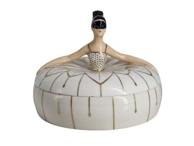 ROBJ PARIS, Bonbonnière en céramique émaillé figurant une da… - Photo 1