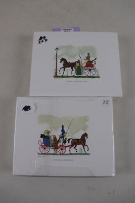deux cartes représentant une calèche