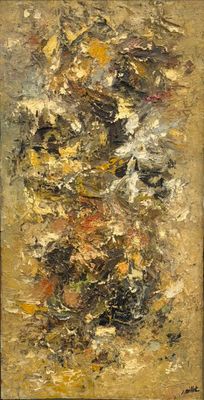 une image d'un tableau représentant un vase de fleurs sur une table