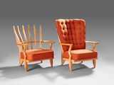 paire de fauteuils de salon danois du milieu du siècle, recouverts de velours orange