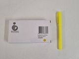 a yellow pen sitting next to a white card