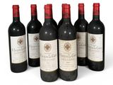 six bouteilles de vin sont alignées sur une surface blanche