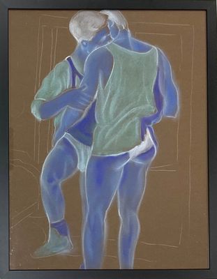 tableau représentant un homme et une femme enlacés dans une pièce