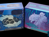 they are two boxes of pokemon trading cards on a black background