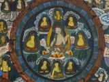 an image of a painting of buddhas in a circle surrounded by clouds