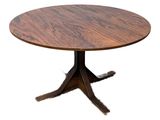une image représentant une table ronde avec un plateau en bois et des pieds en métal