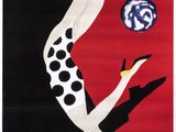 une affiche vintage représentant une femme en robe à pois et en talons hauts