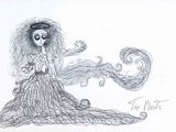 drawing of a woman in a long dress with long hair