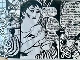 le dessin d'une femme sur une photo en noir et blanc