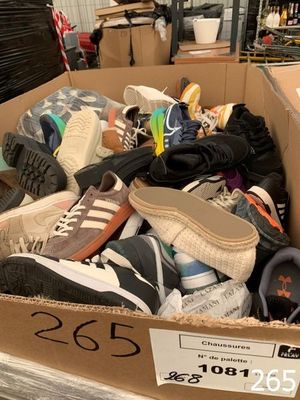 many pairs of shoes in a box on the floor