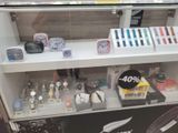 a display case with many different items in it