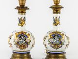 pair of antique porcelain vases with gold and blue decorations