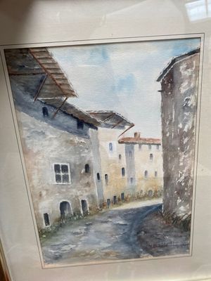 une image d'une peinture d'une rue dans une ville
