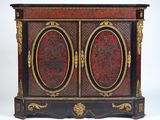 une image représentant une armoire rouge et noire à deux portes