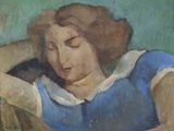 un tableau représentant une femme assise sur une chaise, avec un chat sur les genoux