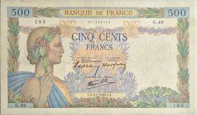 500 francs La Paix 4/1/1940 , SUP