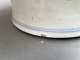 a white bowl with a blue stripe on it
