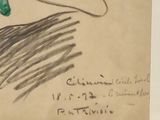 drawing of a woman ' s profile with a green earring