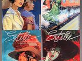 three covers of a book with a picture of a woman in a hat and a woman in a dress