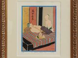 tableau représentant une femme allongée sur un lit dans une chambre
