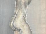 un tableau représentant une femme nue debout sur un tabouret