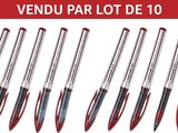 a set of five pens with a red tip and a black tip