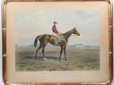 tableau représentant un jockey à cheval dans un paysage