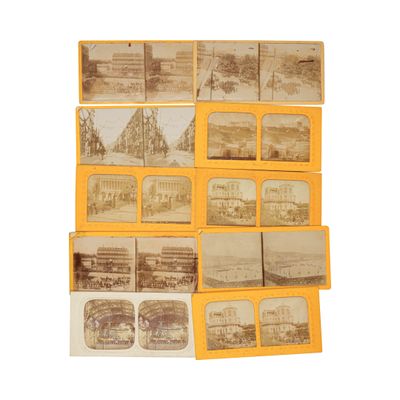 de nombreuses vieilles photos d'une ville sur une boîte jaune