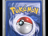the card is in a plastic case with a pokemon ball on top of it