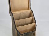 a small wooden box with three compartments inside of it